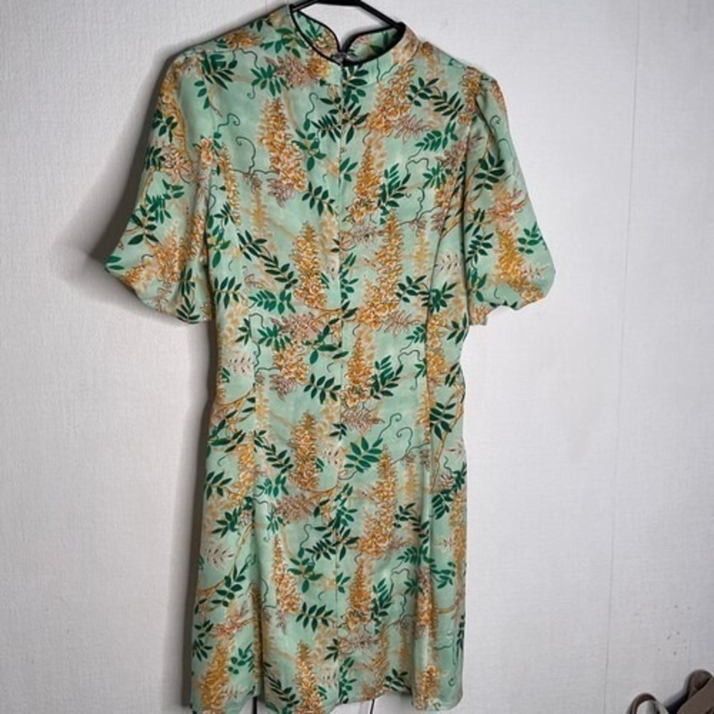NWT Vogue Fashion Green Floral Side Lace Up Midi Dress Women Asian3XL/USL China - Picture 8 of 9